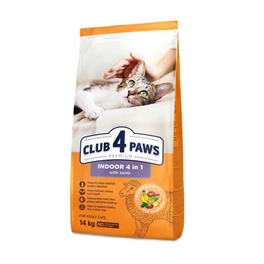 CLUB 4 PAWS Premium Kot karma sucha "Indoor 4 w 1"- z jagnięciną 14kg/1 -zdjęcie numer 1