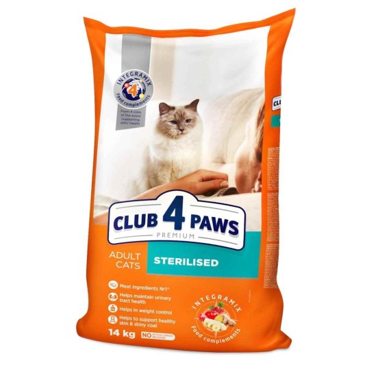 CLUB 4 PAWS Premium Kot karma sucha "Sterilised"- z kurczakiem 14kg/1 -zdjęcie numer 1