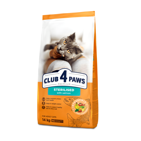 CLUB 4 PAWS Premium Kot karma sucha "Sterilised"- z łososiem 14kg/1 -zdjęcie numer 1