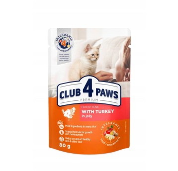 CLUB 4 PAWS Premium Kocięta karma mokra- indyk w galaretce 80g/24