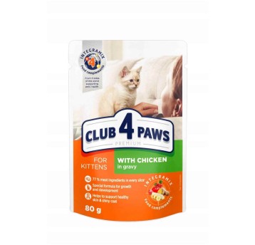 CLUB 4 PAWS Premium Kocięta karma mokra- kurczak w sosie 80g/24
