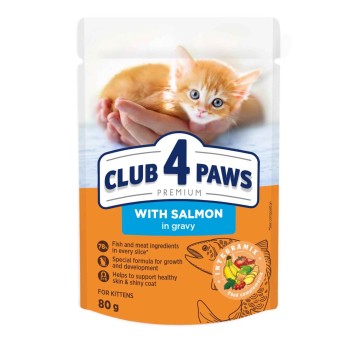 CLUB 4 PAWS Premium Kocięta karma mokra- łosoś w sosie 80g/24