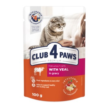 CLUB 4 PAWS Premium Kot karma mokra- cielęcina w sosie 100g/24