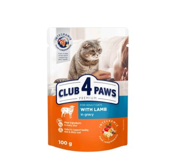 CLUB 4 PAWS Premium Kot karma mokra- jagnięcina w sosie 100g/24