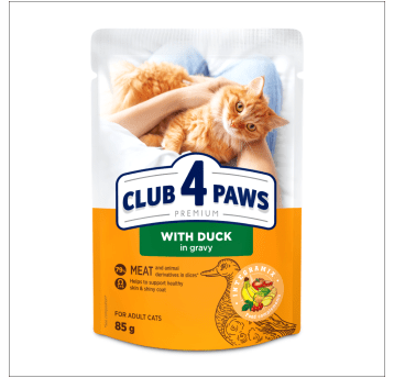 CLUB 4 PAWS Premium Kot karma mokra- kaczka w sosie 85g/24