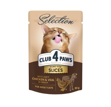 CLUB 4 PAWS Premium Kot karma mokra- kurczak i cielęcina w sosie 80g/12