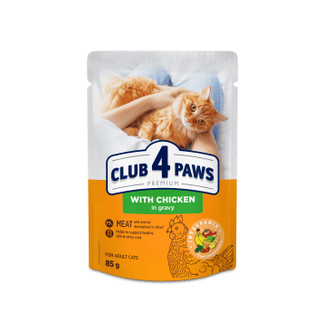 CLUB 4 PAWS Premium Kot karma mokra- kurczak w sosie 85g/24
