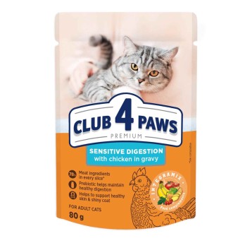 CLUB 4 PAWS Premium Kot karma mokra "Sensitive digestion"- z kurczakiem 80g/24