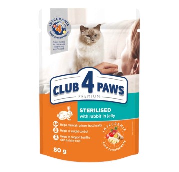 CLUB 4 PAWS Premium Kot karma mokra "Sterilised"- królika w galaretce 80g/24