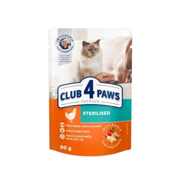 CLUB 4 PAWS Premium Kot karma mokra "Sterilised"- kurczak w galaretce 80g/24