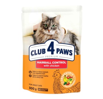 CLUB 4 PAWS Premium Kot karma sucha "Hairball control"- z kurczakiem 300g/15
