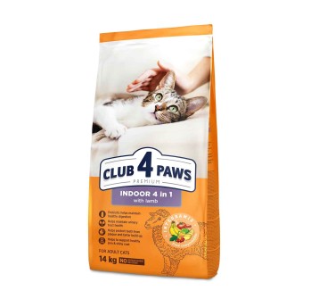 CLUB 4 PAWS Premium Kot karma sucha "Indoor 4 w 1"- z jagnięciną 14kg/1