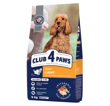 CLUB 4 PAWS Premium „Light” sucha karma dla psów średnich i dużych ras – Indyk, 5 kg