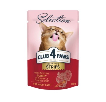 CLUB 4 PAWS Premium Selection Kot karma mokra- indyk i marchewka w kremie 85g/12