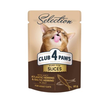 CLUB 4 PAWS Premium Selection Kot karma mokra- śledź i szprotki w galaretce 80g/12