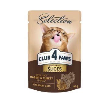CLUB 4 PAWS Premium Selection Kot mokra karma- królik i indyk w sosie 80g/12