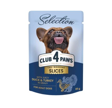 CLUB 4 PAWS Premium Selection Pies karma dla małych ras mokra- kaczka i indyk w sosie 85g/12