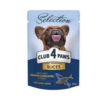CLUB 4 PAWS Premium Selection Pies karma dla małych ras mokra- łosoś i makrela w sosie 85g/12