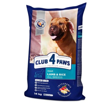 CLUB 4 PAWS Premium sucha karma dla psów wszystkich ras – Jagnięcina i ryż, 14 kg