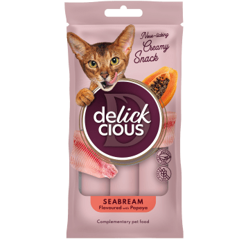 Delickcious Uzupełniająca karma dla kotów - Kremowe przysmaki Dorada z papają 4x15g/18