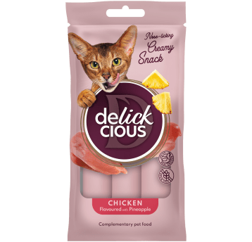 Delickcious Uzupełniająca karma dla kotów - Kremowe przysmaki Kurczak z ananasem 4x15g/18