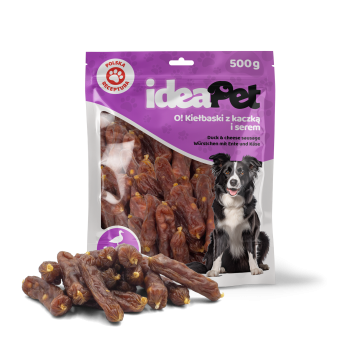 ideaPet Przysmak dla psa - Kiełbaski z kaczką i serem 500g