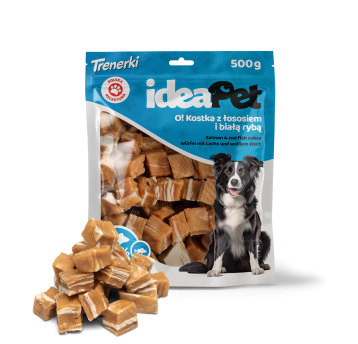 ideaPet Przysmak dla psa - Kostka z łososiem i białą rybą 500g