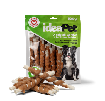 ideaPet Przysmak dla psa - Pałeczki wołowe z królikiem twister 500g
