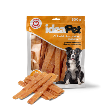 ideaPet Przysmak dla psa - Paski z kurczakiem i łososiem 500g
