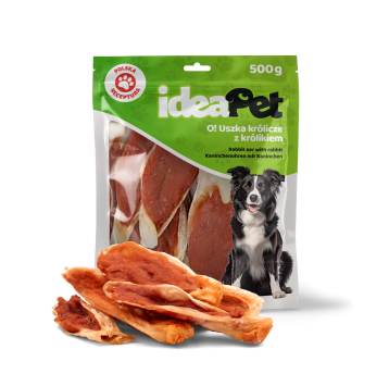 ideaPet Przysmak dla psa - Uszka królicze z królikiem 500g