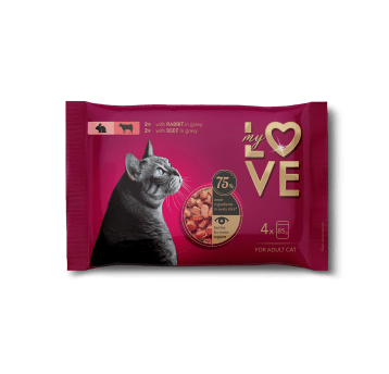 My Love Pełnoporcjowa karma w saszetkach dla dorosłych kotów z królikiem, wołowiną w sosie 4х85g
