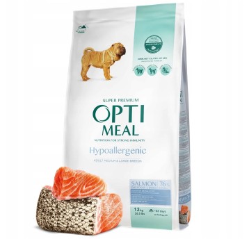 OPTIMEAL Super Premium Hipoalergiczna sucha karma dla psów średnich i dużych ras – Łosoś, 12 kg