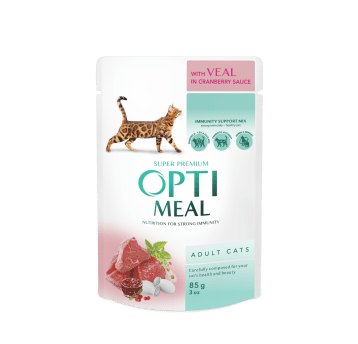 OptiMeal Super Premium Kot karma mokra- cielęcina w sosie żurawinowym 85g/12