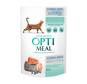 OptiMeal Super Premium Kot karma mokra "Sterilised"- z łososiem, borówkami 85g/12