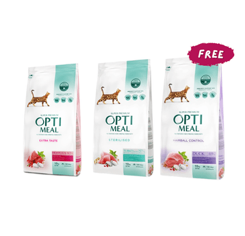 PAKIET 2+1 Kot Sucha Cielęcina 10kg, Sterilised Indyk 10kg, Hairball Control Kaczka 10kg