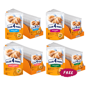 PAKIET 3+1 Kot Mokra jagnięcina w sosie 85g/24, wołowina w galaretce 85g/24, indyk w galaretce 85g/2