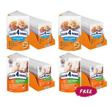 PAKIET 3+1 Kot Mokra Kocięta łosoś w sosie 80g/24 x2, Kocięta kurczak w sosie 80g/24 + Kocięta kurcz