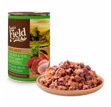Sams Field True Chicken & Veal Meat with Carrot for Puppies, konserwa superpremium, 400 g/6